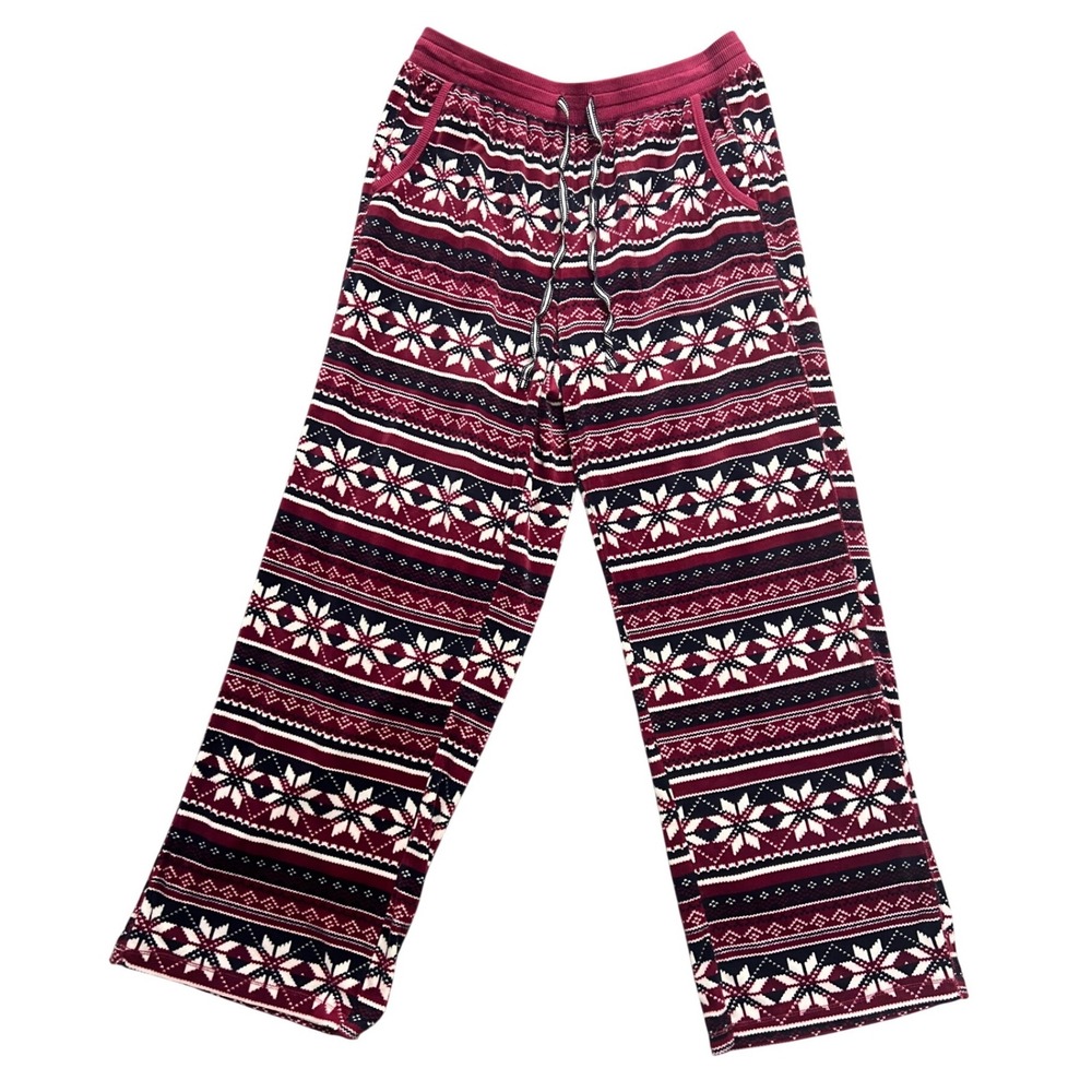 Nautica Womens Small Fair Isle Snowflake Pajama Pants Burgundy Navy‎ Festive